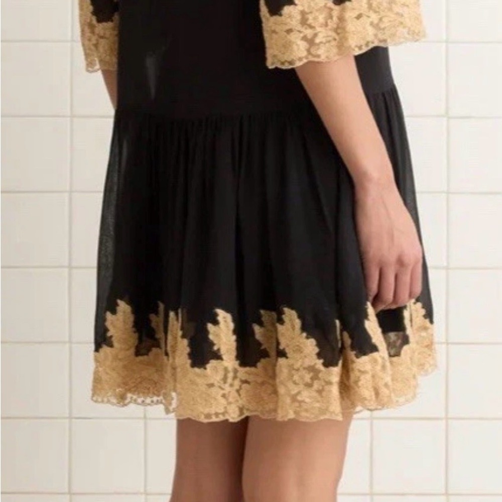 Bode Marisel Dress Black Natural Lace Applique Mini Drop Waist WRS25DR022 XS New - Picture 2 of 10